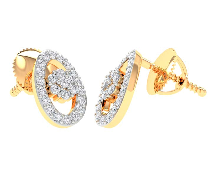 Oval Earrings with Diamond Cluster Center - 1687366878