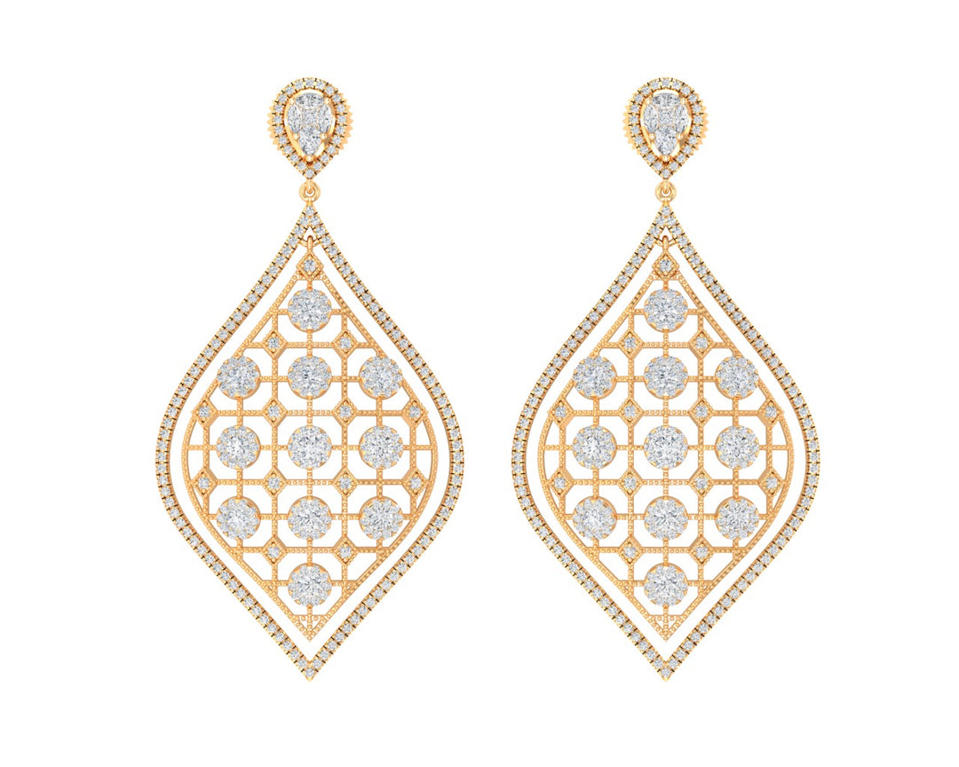 Diamond & Gold Net Center Earrings - 1687366891