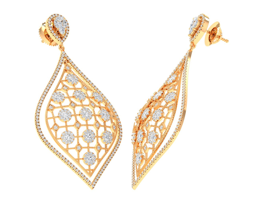 Diamond & Gold Net Center Earrings - 1687366891