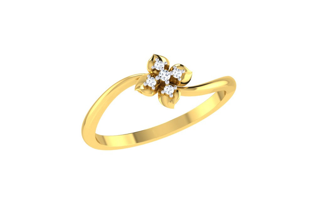 Wavy Shaped Band Flowery Diamond Ring - 1687367450