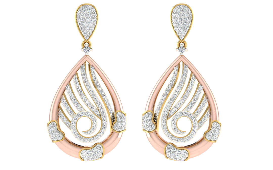 Two Colour Drop Shaped Detaild Earrings - 1687366991