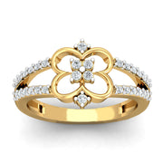 Four Petal Flower with Diamond Center & Band Ring - 1687447552