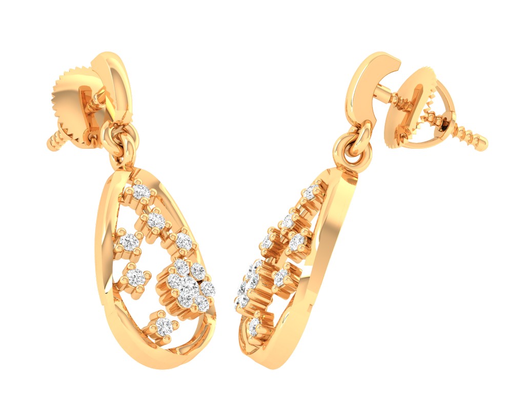 Bouquet Style Golden & Diamond Earrings - 1687447776